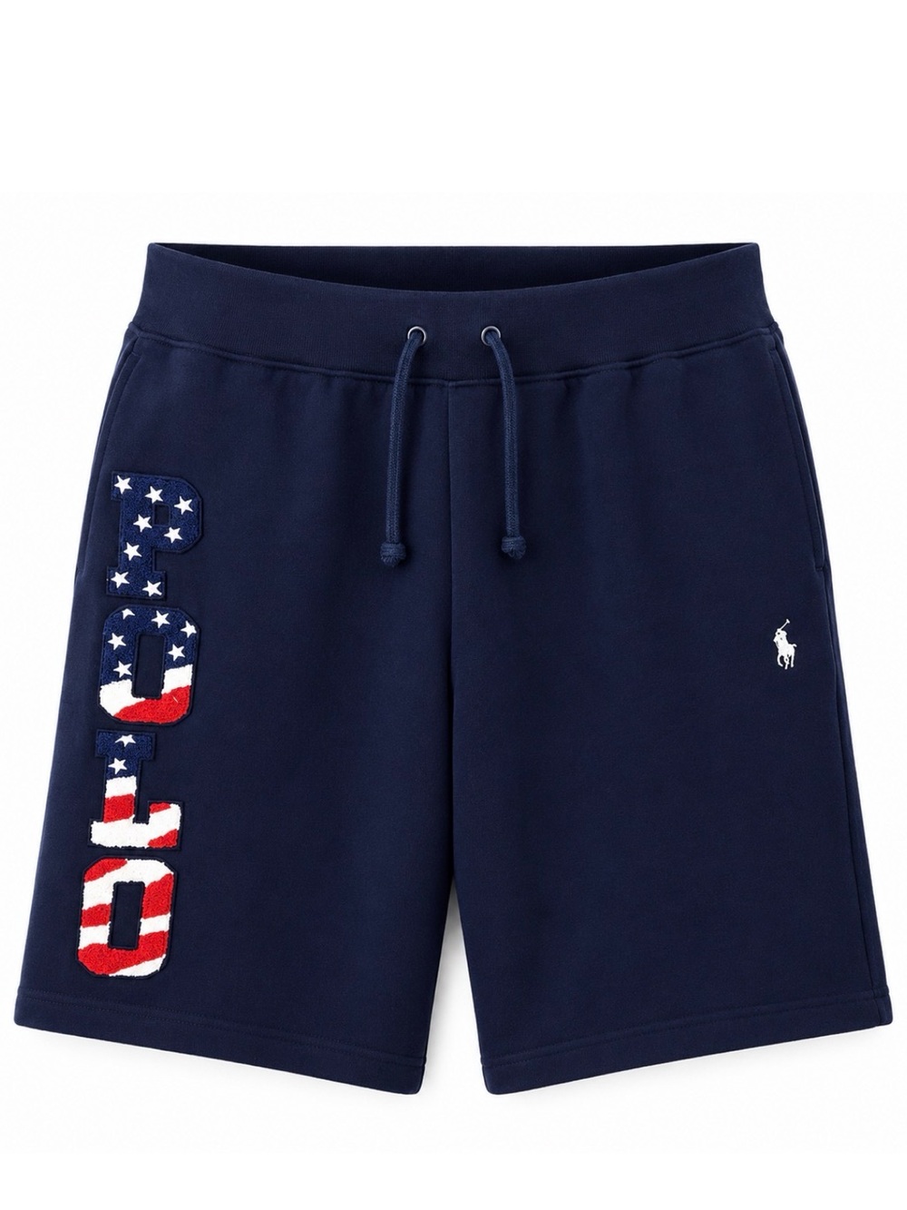Polo Ralph Lauren Mens Navy Shorts With USA Flag Logo Size Large Cotton Blend Dr